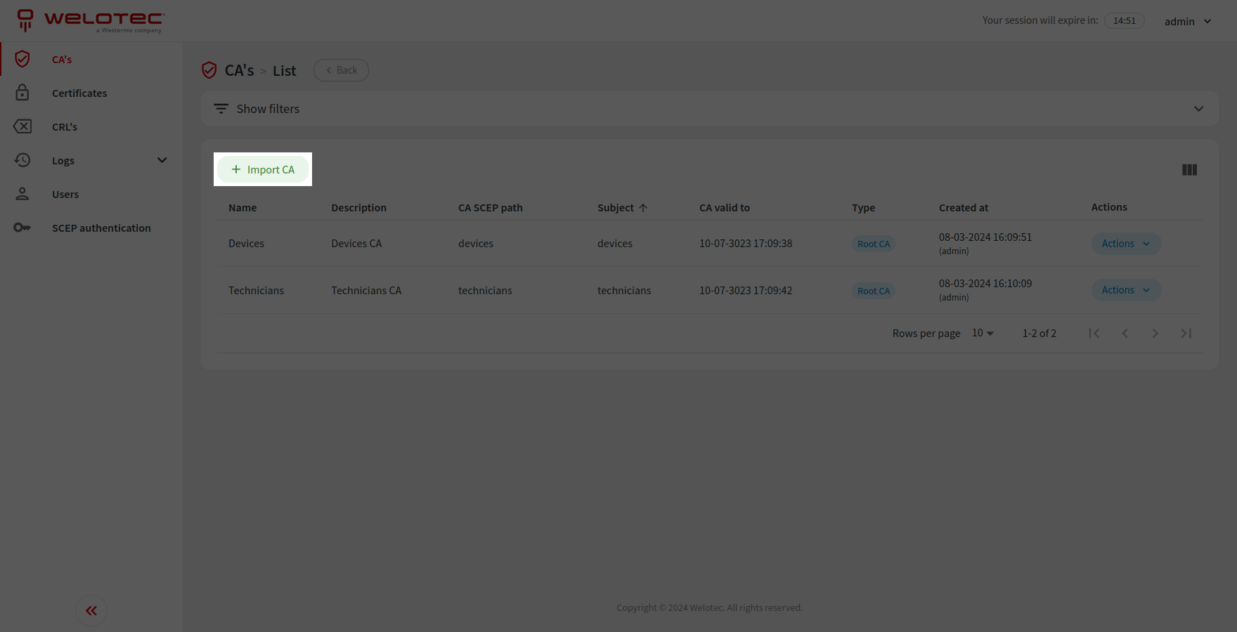 List actions
