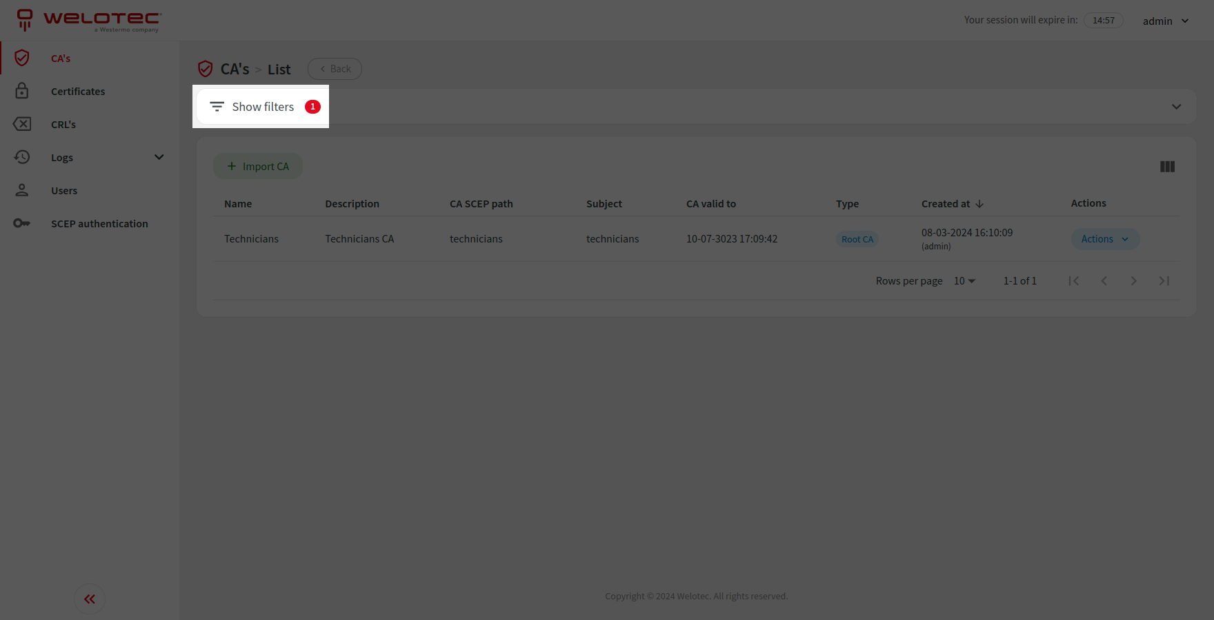 Active list filters