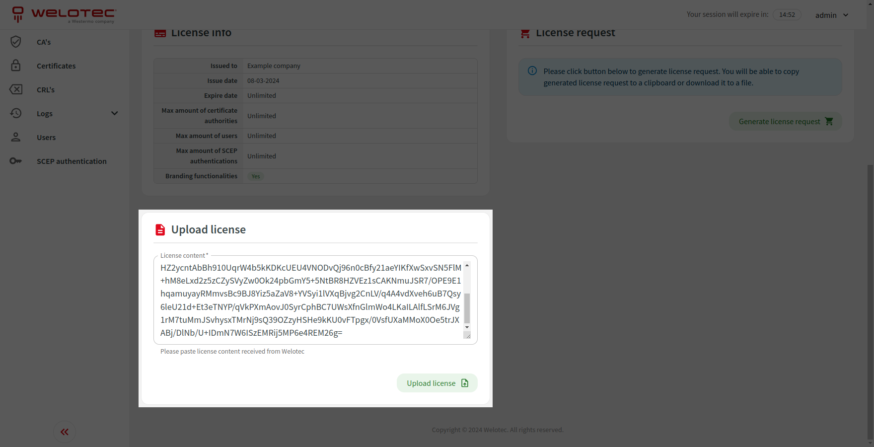 License upload