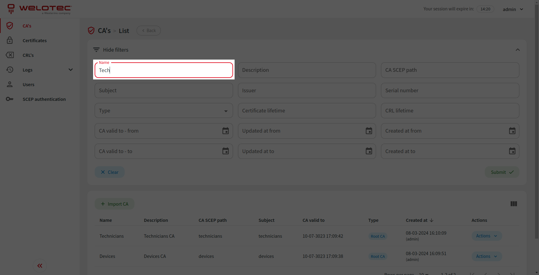 List filters